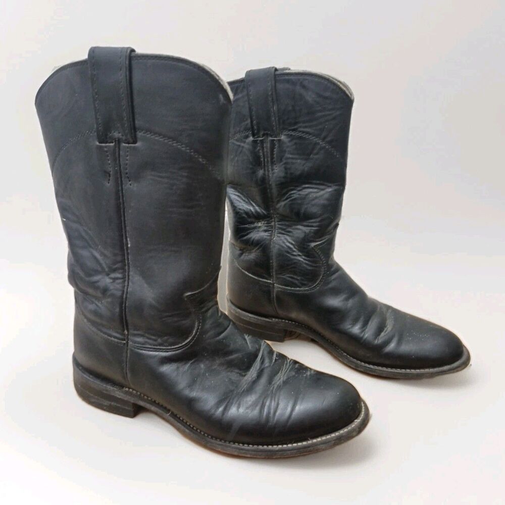 Justin L3703 Ladies Classic Roper Boots Size 5B Cowboy Western Black Cowhide USA